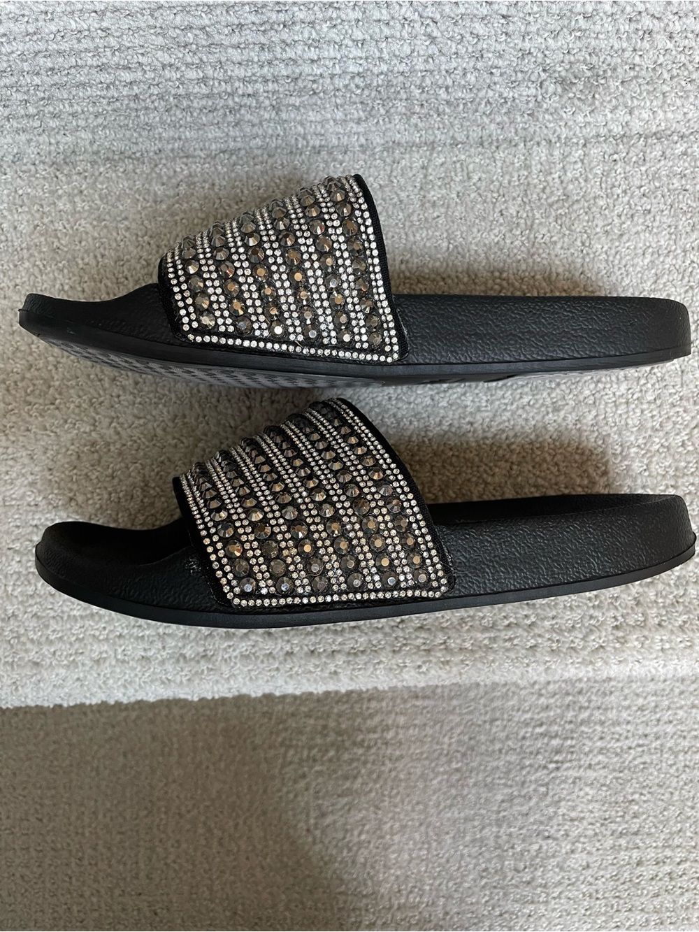Skechers Black Cali Pop Ups Comfort Foot Bed Bling Sparkle Slides Sandals - Picture 7 of 10
